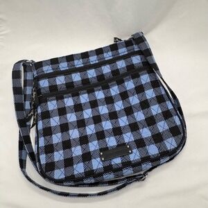 Vera Bradley Triple Pocket‎ Large Crossbody Purse Blue Alpine Buffalo Plaid 12"